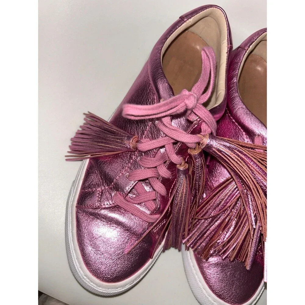 Loeffler Randall Logan Women’s Tassel Leather Sneakers size 8 Metallic Pink